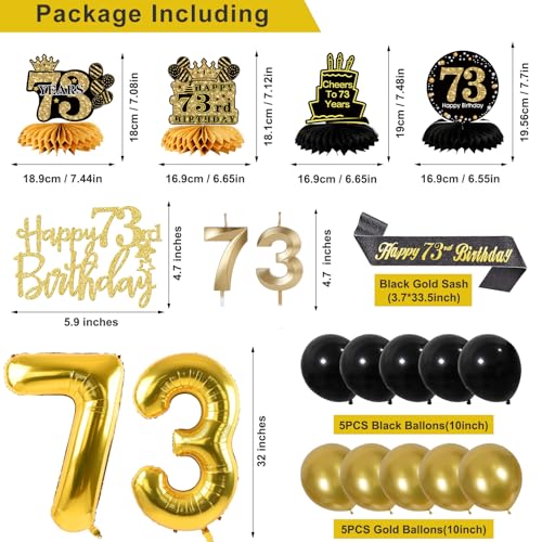 Image of 73rd Birthday Decorations for Men, Black Gold 73rd Party Decoration Kits