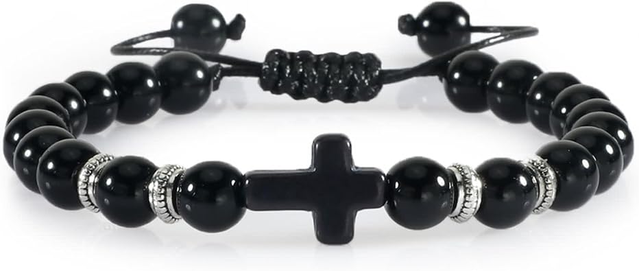 Cross Bracelet for Women, Bracelet Beads for Men Adjustable Stone Round Shape Trendy Jewelry 1Pcs