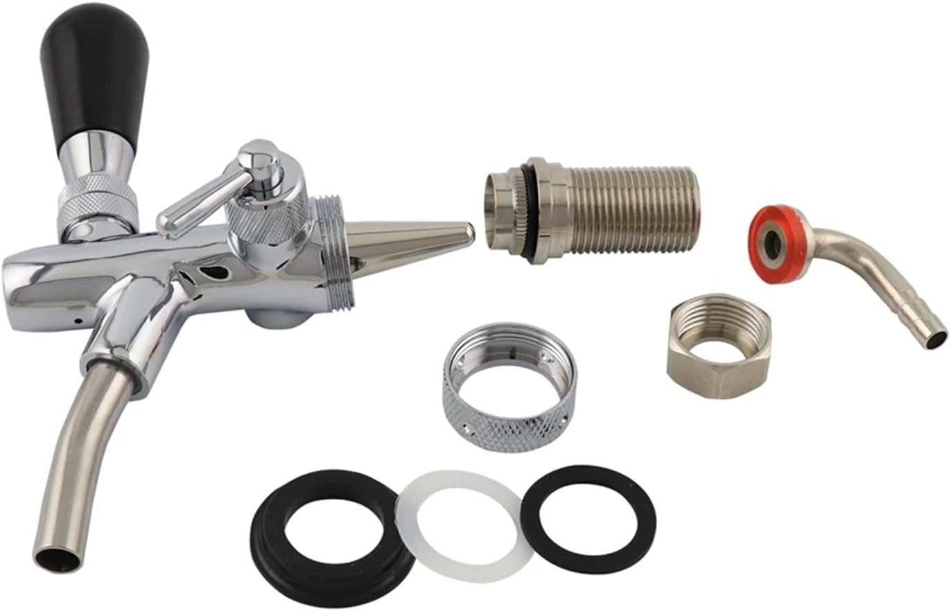 Adjustable Draft Beer Faucet with Flow Control - Chrome Plating G5/8 Shank for Home Brewing Beer Dispenser Tap(Silver,Long)