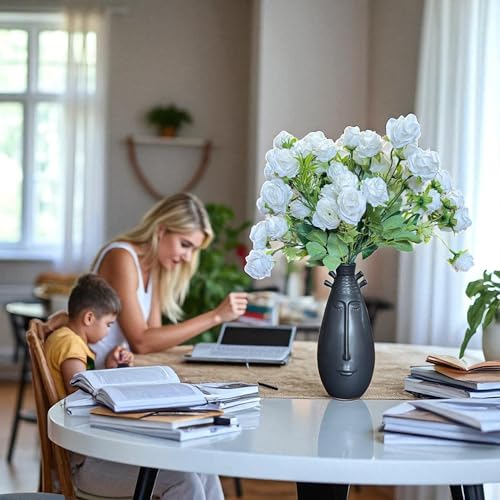 Image of Garden Art Artificial Small Rose Flower Bunch (Pack of 1) | 5 Heads with 15 Flowers & Buds, 35 cm Faux Rose Bouquet for Home Decor, Wedding & Table Decoration (White)
