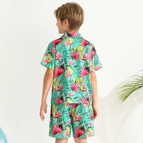 Image of Weixinbuy Boys Summer Outfits Short Sleeve Hawaiian Shirt and Shorts Vacation Set for Kids Summer Clothes Set