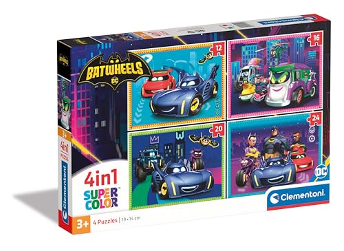 Clementoni Puzzle   Batwheels   Puzzle Infantil 4 En 1 (1 Puzzle De 12 Piezas, 1 Puzzle De 16 Piezas, 1 Puzzle De 20 Piezas y Puzzle De 24 Piezas), Niños 3 5 Años, Coches, 21529