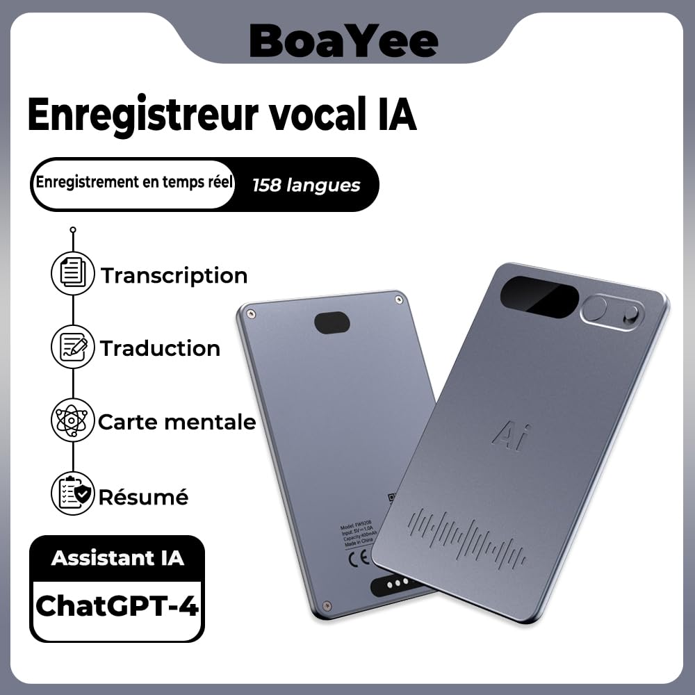 Enregistreur Vocal， Mémoire 64 Go IA Dictaphone Numérique