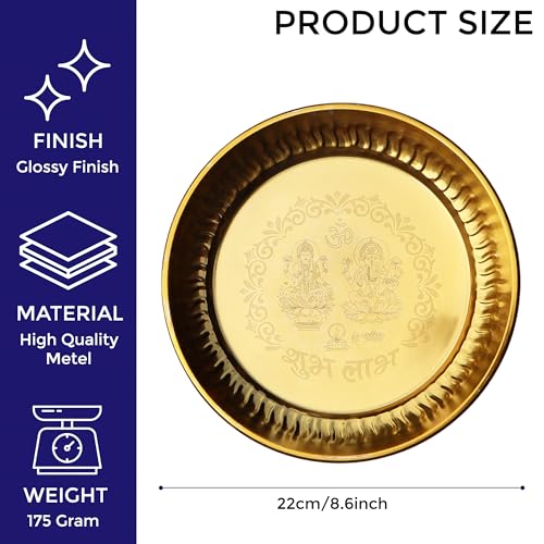 Image of Pure Source India Gold Plated Laxmi Ganesh Pooja Thali Set with Velvet Box for Diwali /Pooja Room /Diwali Gifting |ReturnGift (8.6 Inch)
