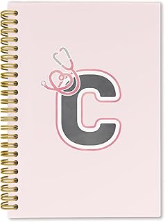 Nurse Gifts for Women,Christmas Nurse Practitioner Gifts,Nursing Notebook Gift for RN Nursing School Girls Students Office,Pink Personalized Stethoscope Initial C Spiral Notebook,5.5x8.3 in