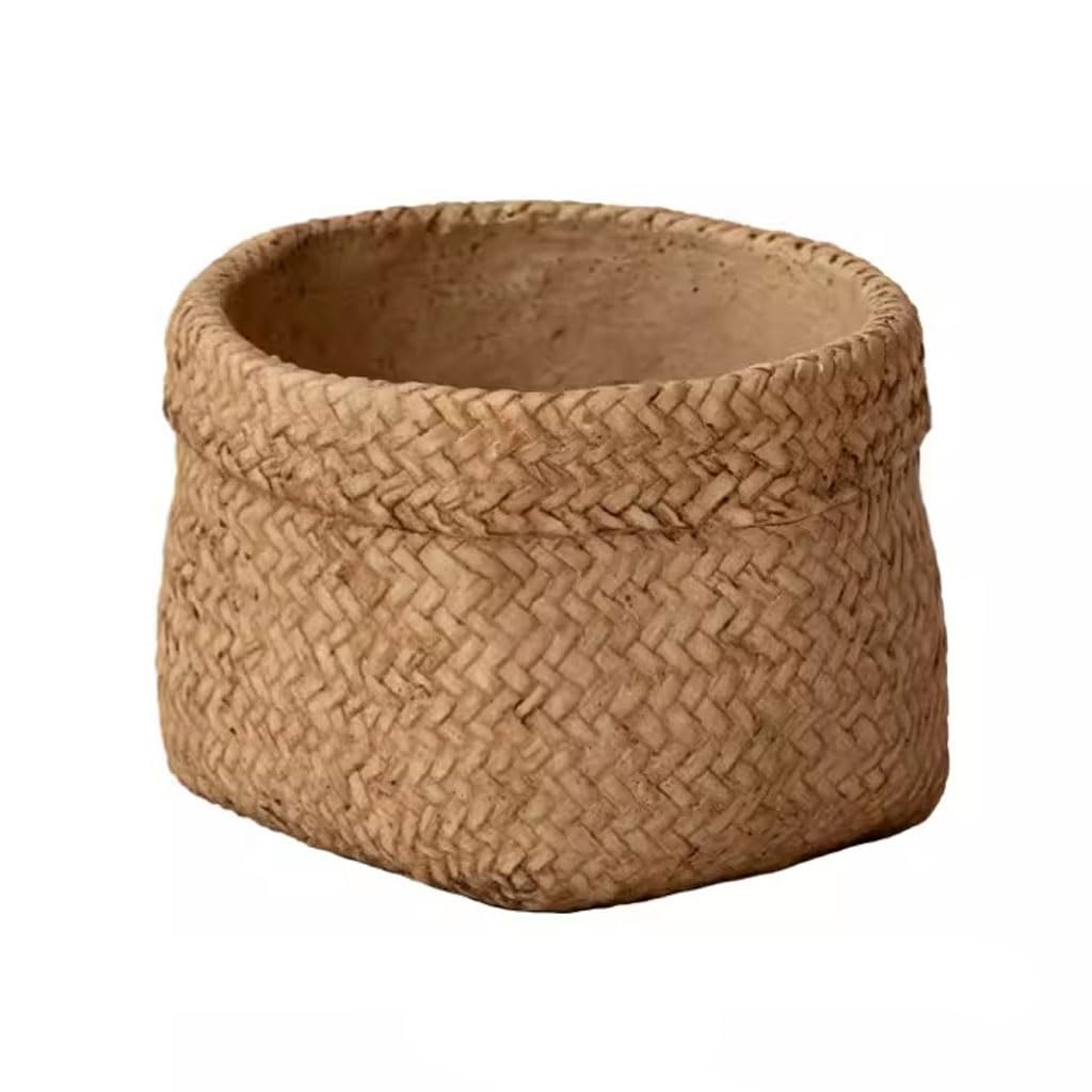 Gelasige One Color Flower Pots Retro Creative Imitation Rattan Cement Flower Pot Courtyard Balcony Home Green Plant Potted Flower Outdoor Flower Pots(A)