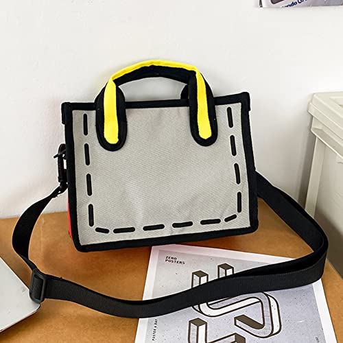 ARVALOLET Frauen Comic Casual Top-Griff Taschen Sommer Kontrast Farben Verstellbare Riemen Kuriertaschen, grau, 24x18x8cm/9.45x7.09x3.15in