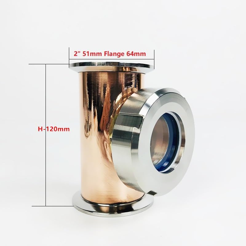 2" 51mm OD64mm Copper Sight Glass Union Tri-Clamp Tee with Copper Bubble Set,Distillation Lens Column for Homebrew, Height 120mm