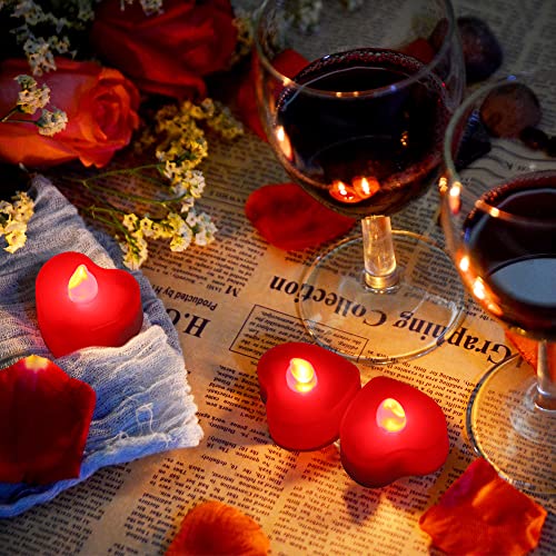 Bloce 24Pcs Heart Battery Tea Lights, Led Tealight Candles With 1000 Pieces Artificial Rose Petals For Romantic Night For Him Set Valentine's Day (Red) #TOP4