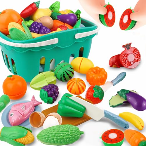 Bluelander Set de Juguetes para Cortar, Frutas y Verduras, 30 Piezas, Juguetes Didácticos para Niños Cognitivo, Learning Resources, Juguetes de Cocina, No...