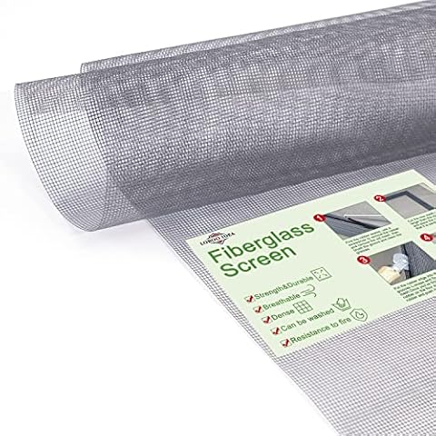 Grey Window Screen Mesh, Loboo Idea Fiberglass Screen Replacement Mesh Grey, Warehouse Fiberglass Window and Door Screen Mesh for Patio and Windows (120x100cm (47.24x39.37 Inches)) Cover