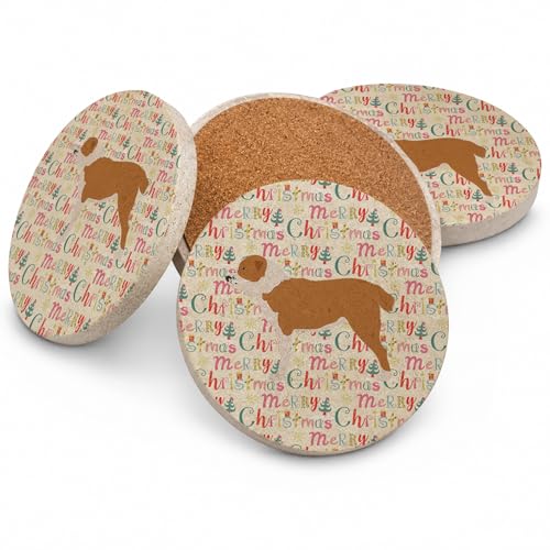 Caroline's Treasures Central Asian Shepherd Dog Merry Christmas Large Sandstone Coasters Pack of 4 Absorbent Round Coasters Decor Gifts for Men or Women, 4 in, Multicolor