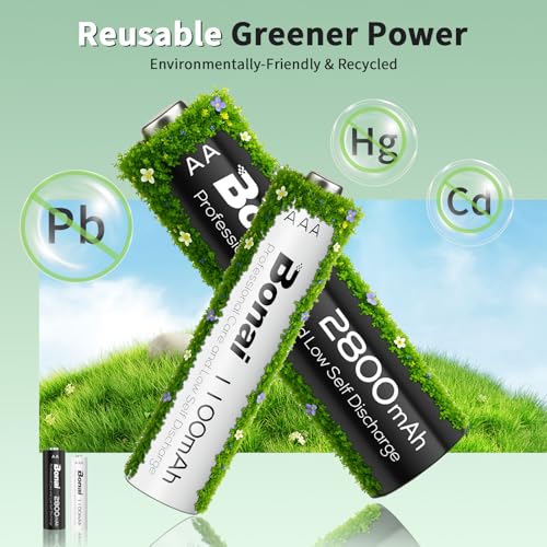 Bonai Rechargeable AA and AAA Batteries with Charger, 8 x 2800mAh AA & 8 x 1100mAh AAA & 16 Bay Advanced Individual Fast Battery Charge with American AC Plug - Image 4