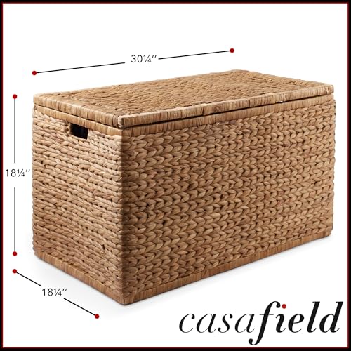 Image of Casafield 30 inch Storage Chest with Lid, Handles, and Safety Hinge - Cinnamon Brown, Hyacinth Wicker Storage Trunk for Entry Way, Living Room, Bedroom