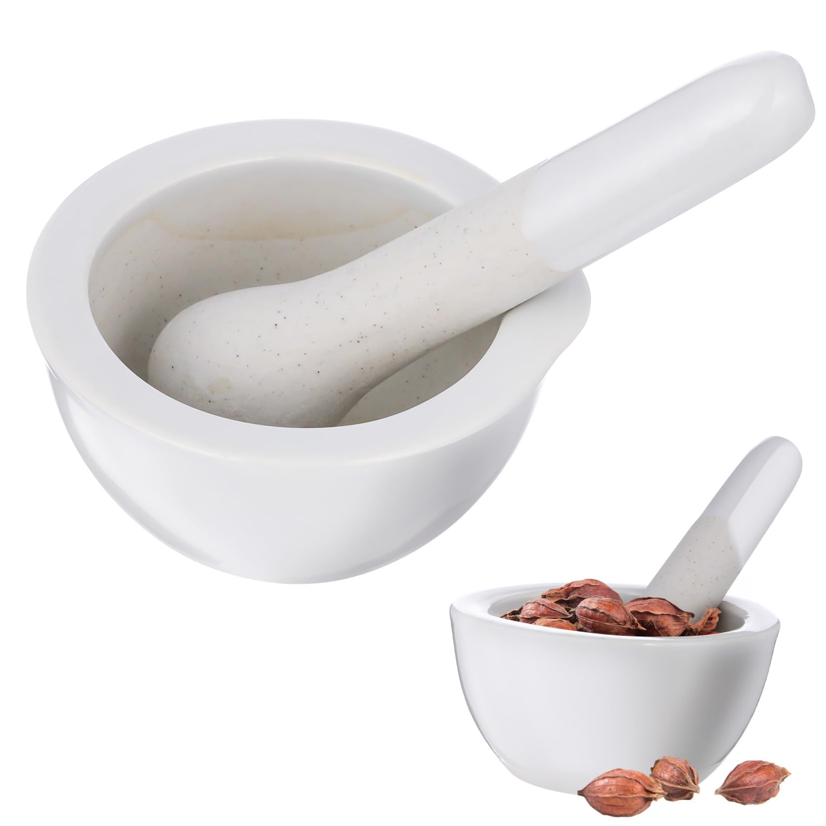Juego de 2 Morteros de Porcelana Redondos para Moler Especias y Medicinas Acabado Artesanal y Diseño Elegante para Cocina y Uso Científico
