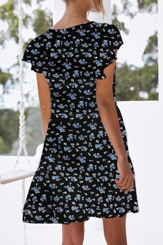 Image of nclook Womens Summer Casual Dresses Sweet Cute V Neck Mini Dress with Pockets Ruffle Short Sleeve