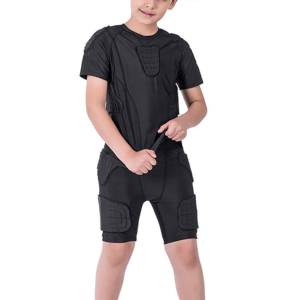 Niños Deportes Camiseta Protectora Acolchada y Pantalones Cortos Hombro Costilla Cuello Protector de Cadera Traje para fútbol Rugby Baloncesto Esquí Snowboard Patinaje Contacto Deportes