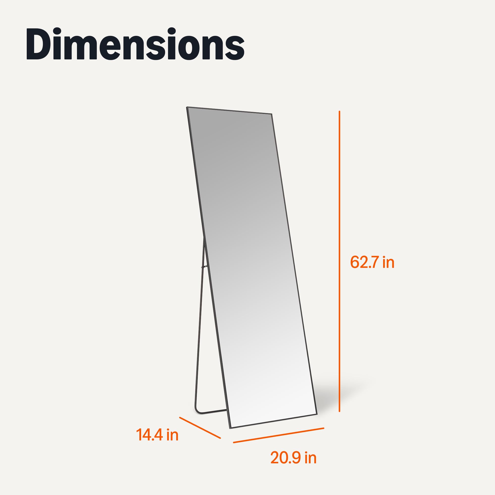 Amazon Basics Prostokątne lustro na całą sylwetkę, montaż na ścianie/podłodze, 162,6cm x 53,3cm x 1,4cm, czarne