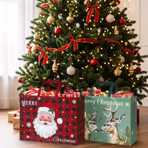 Image of STYPOP 24 Pack 17 inch Extra Large Christmas Gift Bags, Reusable Non-Woven Christmas Tote Bags with Handles, Perfect for Xmas Gift Wrap /Party Favor Supplies, 16.9 inch x 12.6 inch x 6.8 inch
