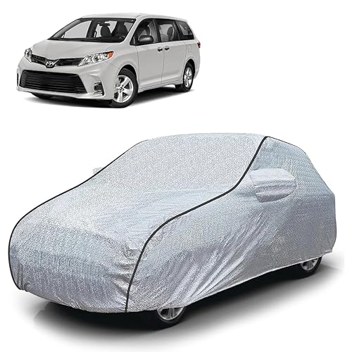 Image of Sulfar 100% Waterproof Car Body Cover Compatible with Mirror for Toyota Sienna (Triple Stitched, Full Bottom Elastic, Magic Silver with Black Piping)