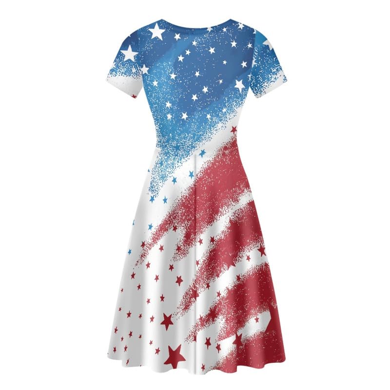 Image of Irisjudy T Shirt Dress for Women Short Sleeve Girls Short Sleeve Dress Plus Size, O Neck Knee Length Midi Dress for Ladies