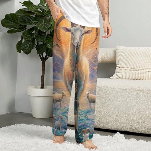 Magical Mythology Goat God Birds Womens Mens Pajama Pants Lounge Sleep PJ Bottoms with Pockets3
