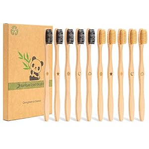 Bamboo Toothbrush Medium Bristle, 10Pcs Biodegradable Bulk Wooden Toothbrushes