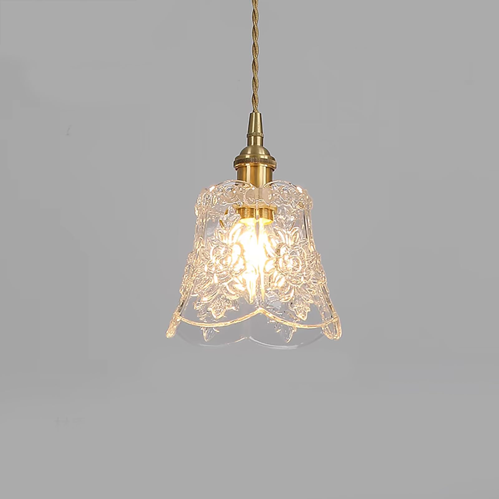 Chrasy Vintage Crystal Glass Pendant Light, Prismatic Embossed Clear Glass Light Shade, Brass E27 Socket Adjustable Ceiling Hanging Lighting Fixture for Kitchen Island, Dining Room Hallway, Hotel
