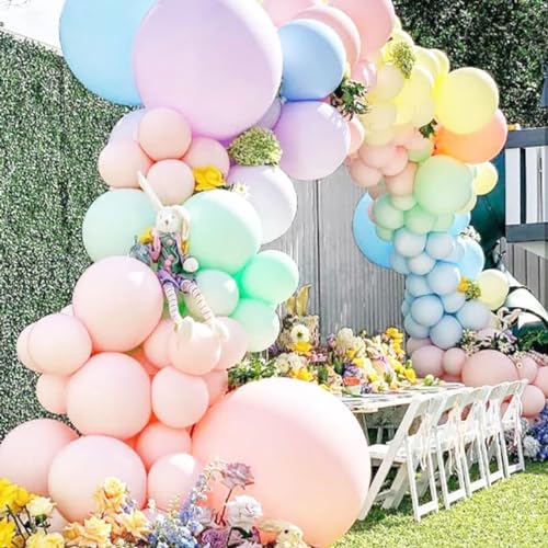 Image of 52 Pcs Multi Pastel Balloon Garland Kit - Pink Blue Yellow Green Purple Multipastel Balloons for Birthday, Baby Shower, Welcome Home, Wedding, Anniversary Party Decorations