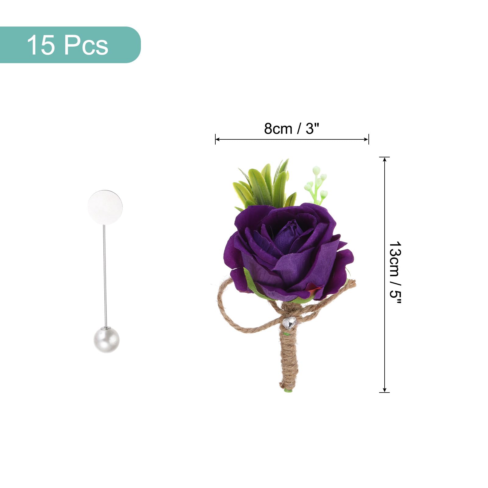 sourcing map Ansteckblume für Herren, 15 Stück, dunkelviolette Rose, Bräutigam, Anstecknadel mit Anstecknadeln für Hochzeit, Jahrestag, Dinner-Party