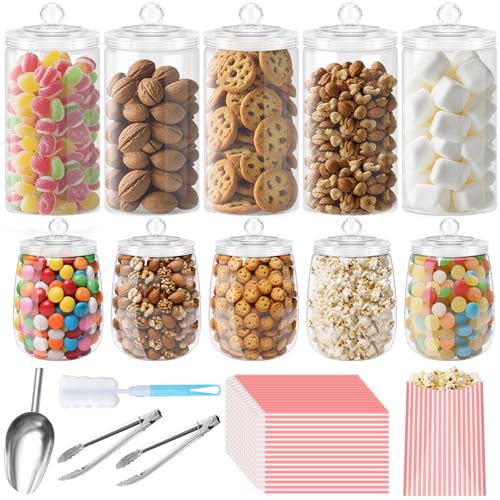 Mssushi Lot de 10 Bocaux à Bonbons,Bonbonnière,2 Pinces,1 Pelle, 60 Sacs,1 Brosse,2 Styles,Idéal Pour Fête, Mariage,Table de Bonbons,Buffet de Bonbons...
