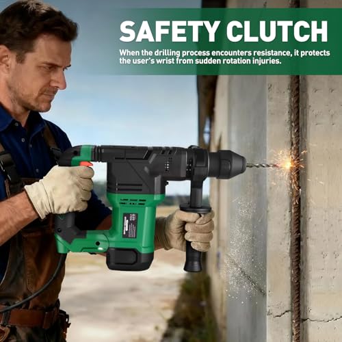WORKBLESS 1-1/4 Inch Rotary Hammer Drill with SDS-PLUS Bits: 13Amp 7.0J Rotomartillo, SDS Hammer Drill for Concrete Demolition Chipping, 4 Functions, 6 Speed, 3 Drill Bits & 2 Chisels thumbnail 5