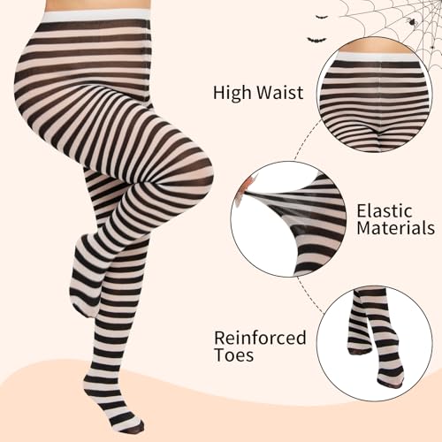 MANZI 2 Pairs Women's Plus Size Colored Striped Tights 40D Nylon Striped Pantyhose for Halloween Christmas2