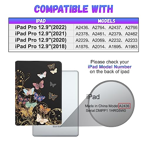 Pegmode for iPad Pro 12.9 Case Women Girls Cute Folio Cover Butterfly Girly Pretty Teens Kawaii Design With Pencil Holder Smart Cover for Apple iPad Pro 12.9 Inch Cases 2022/2021/2020/2018 - Image 2