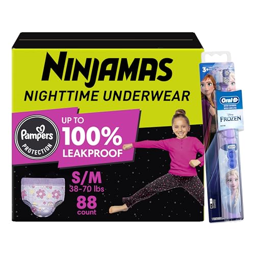Image of Pampers Ninjamas + Oral-B Toothbrush, Nighttime Training Pants Girls, 88 Count Size S /M & Oral-B Power Kid's Toothbrush Disney's Frozen