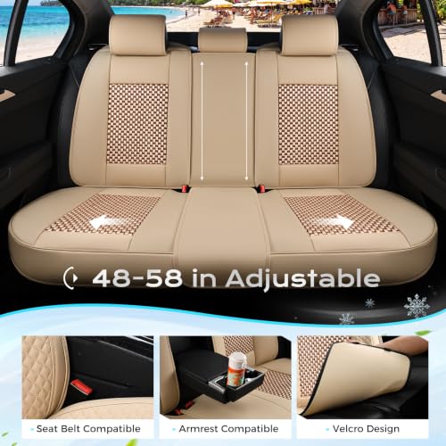 Image of Coverado Seat Covers Full Set, 5 Seats Universal Seat Covers for Cars, Beige Car Seat Covers Front Seats Back Seat Cover, Breathable Car Seat Cushion, Leather Seat Cover Seat Protector Fit Most Cars
