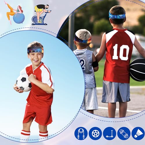 Image of Jeffbaubl 12 Pieces Kids Athletic Sweatbands, 6 Colors Boys Headbands, Boys Sports Headbands, Soft Athletic Headband, Kids Sweatbands, Wicking Elastic Hairband for Girls Boys Toddler Children