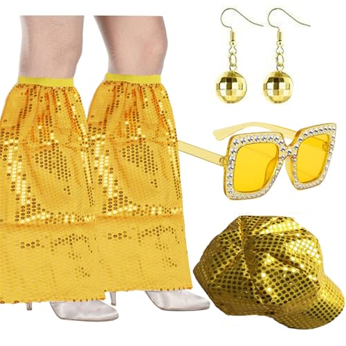 [Oxtxuzdm] 1960s 1970s 80s Discos Accessories Halloween Costume Jewelry Sunglass Sequins Caps Ball Earrings Neacklace Bracelets 