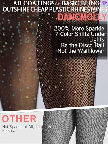 DancMolly Sparkly Rhinestone Fishnet Stockings for Women, Ultra Strong No Snag Fish Net Tights Sexy Rave Party Concert Outfit2