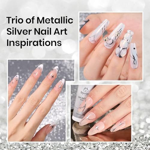 Image of Beetles Metallic Silver Liner Gel Nail Art 7ml French Tip Gel Nail Polish