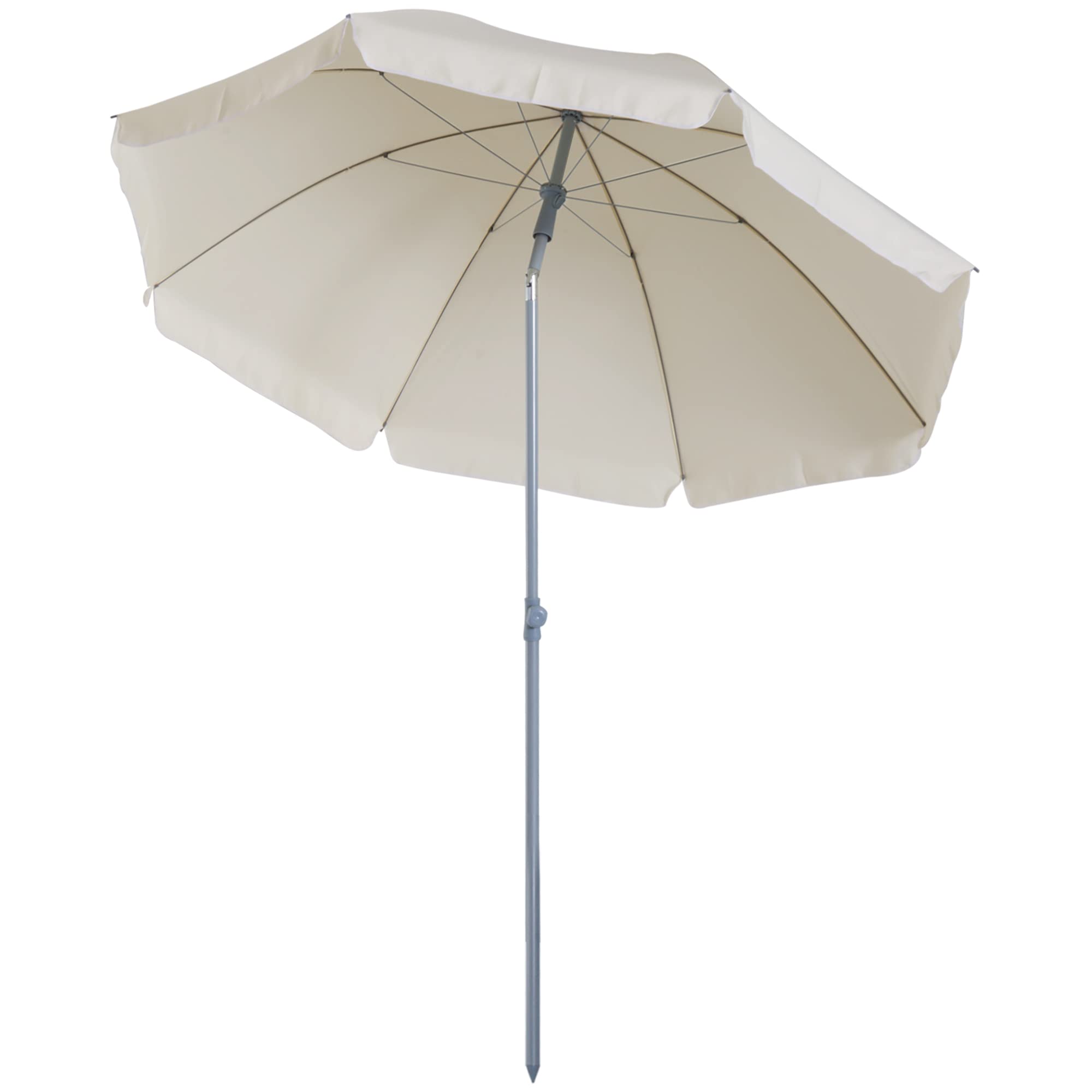 Outsunny Sombrilla de Playa Ø202 cm Techo Inclinable para Jardín Beige | Poste Desmontable, Pincho Inferior