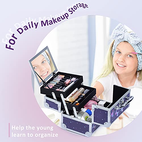 Joligrace Makeup Case For Girls Cosmetic Train Case Makeup Storage Box Jewelry Organizer Hair Accessories Lockable With Trays & Mirror Kids Gift Unicorn #TOP4