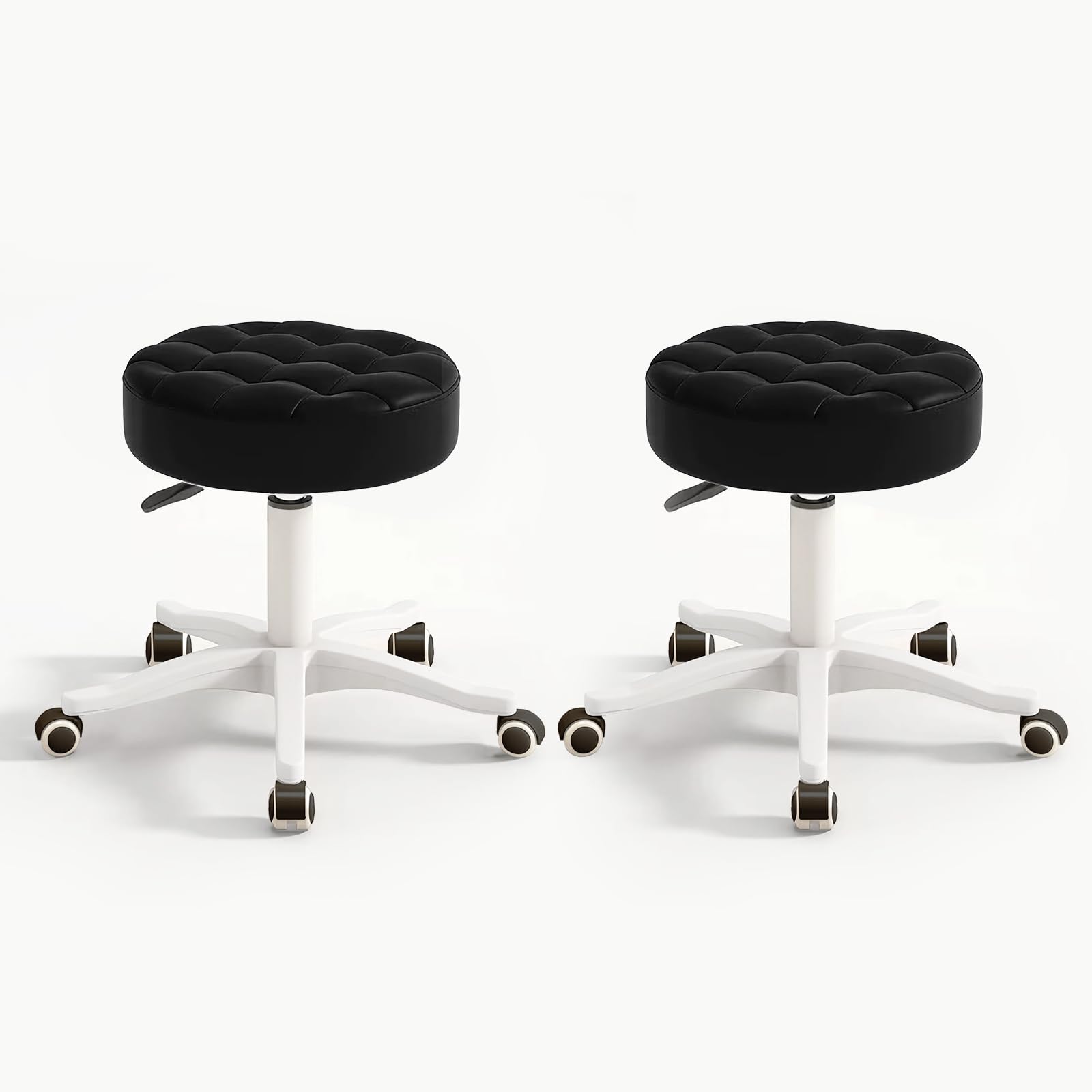 HDHNBA Small Chair Round Rolling Stool with Wheels PU Leather Height Adjustable Swivel Drafting Work SPA Salon Stools Home Office Chair,2 Pack