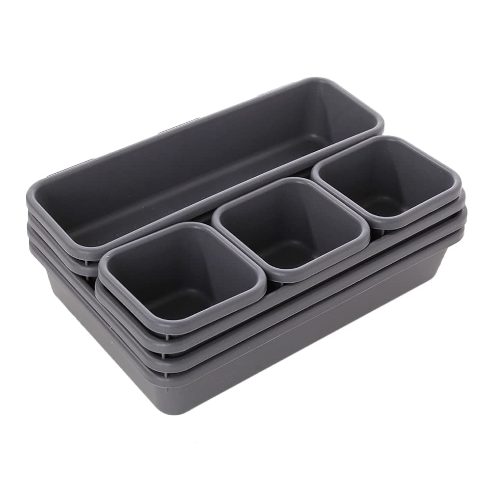 SagaSave 8pcs Interlocking Drawer Organiser Plastic Storage Trays Dividers for Kitchen Office Desk Make-Up Clothing Jewellery Craft Bathroom organising, Black