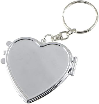 1 PCS Silver Metal Compact Keychain Travel Pocket Mirror,Compact Mirror,Folding, Pocket Mirror,Mini Heart Shaped Makeup Mirror with Car Key Rin,Compact and Travel Mirrors