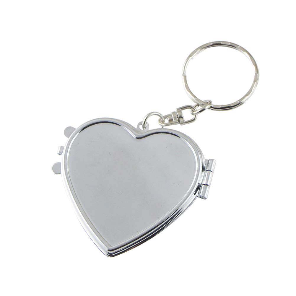 1 Pcs Silver Metal Compact Keychain Travel Pocket Mirror, Portable Folding Mirror, Keychain Mirror Mini Heart Shaped Makeup Mirror with Car Key Ring Heart Compact Mirror Mirror Keychain-image-23
