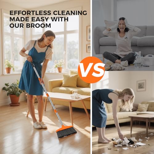 Image of Handy Broom, Indoor /Outdoor Brooms, Duty Kitchen Broom, for Home Garage Kitchen Office Courtyard Lobby Patio Lawn Concrete (1, Orange)