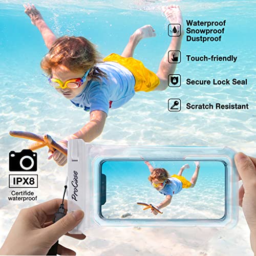 Procase Universal Waterproof Case Phone Dry Bag Pouch For Iphone 14 13 Pro Max Mini 12 11 Pro Max Xr Xs X 8 7 6S Plus Se, Galaxy S21 S20 S10 S9 Note 10 9 Pixel Up To 7" -2Pack,White/Black #TOP1