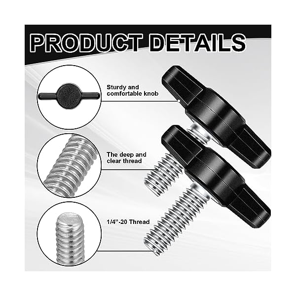 Tandefio 16 Pcs Stainless Steel Thumb Screw 1/4" - 20 x 3/4" Thread Thumbscrew Adjustable Tee Wing Screw Black Wing Knob Bolt for Remove Replace Hand Clamping Tightening Knob Power Supply - Image 4