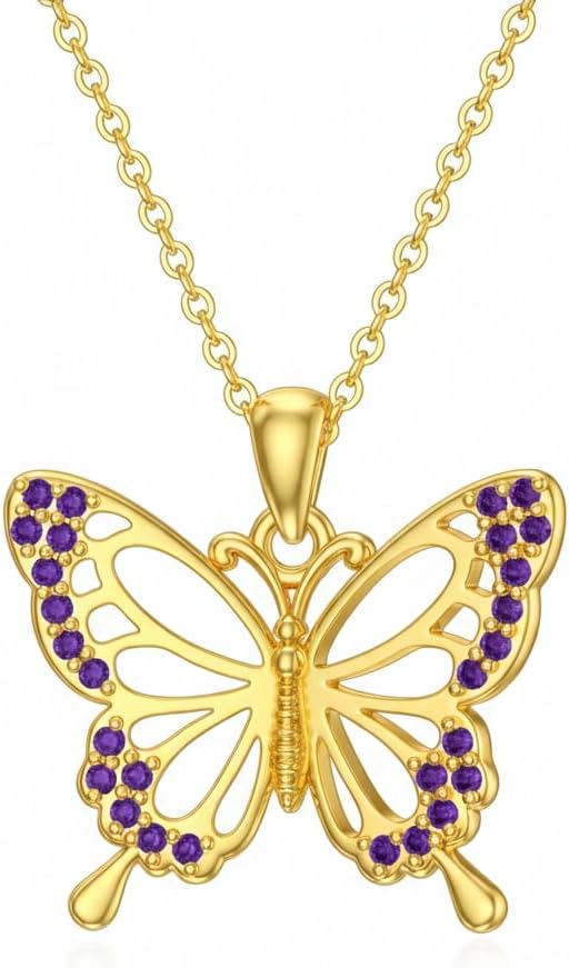 DOVRAN Real Solid Gold Birthstone Butterfly/Dragonfly/Bee/Hummingbird Necklace for Women Yellow Gold Animal Pendant for Christmas Dainty Jewelry Birthday Gifts for Mom Wife